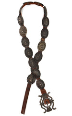 Navajo - Silver Sandcast and Leather Concho Belt c. 1950s, 31.25" - 32" size waist