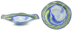 Louis Via - Philabaum Glass Blue, Yellow, and White Wave Bowl c. 1979, 3.75" x 16.5"