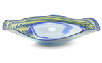 Louis Via - Philabaum Glass Blue, Yellow, and White Wave Bowl c. 1979, 3.75" x 16.5"