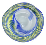 Louis Via - Philabaum Glass Blue, Yellow, and White Wave Bowl c. 1979, 3.75" x 16.5"
