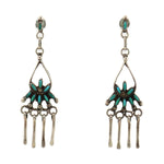 Zuni - Turquoise Needle Point Cluster and Silver Post Earrings with Dangle Design c. 1940-50s, 2.375" x 0.625"