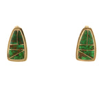 Southwest-Style - Carico Lake Turquoise Channel Inlay and 14K Gold Post Earrings c. 1980s, 0.75" x 0.5"