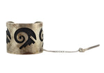 Glenn Lewis (d. 1985) - Hopi Crafts - Silver Overlay Braid Clip with Pictorial Design c. 1950s, 1" x 1.25"