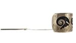 Glenn Lewis (d. 1985) - Hopi Crafts - Silver Overlay Braid Clip with Pictorial Design c. 1950s, 1" x 1.25"