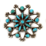 Zuni - Turquoise Needle Point Cluster and Silver Star Pin c. 1940s, 1.75" diameter