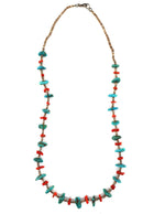 Navajo - Turquoise Nugget, Coral, and Heishi Necklace c. 1960s, 28" length