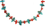 Navajo - Turquoise Nugget, Coral, and Heishi Necklace c. 1960s, 28" length