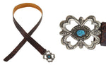 Dene Tsosie Bini - Navajo - Turquoise, Silver, and Leather Belt with Stamped Design c. 1950s, 36.5" - 42" size waist