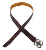 Dene Tsosie Bini - Navajo - Turquoise, Silver, and Leather Belt with Stamped Design c. 1950s, 36.5" - 42" size waist