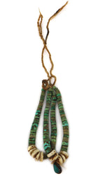 Navajo - Pair of Turquoise and Shell Jocla Pendants with Turquoise and Silver Charm Accent c. 1940s, 6" length
