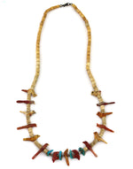 Santo Domingo (Kewa) - Turquoise, Jasper, and Antler Fetish Necklace with Birds and Bears c. 1940s, 26" length