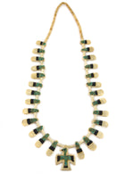 Santo Domingo (Kewa) - Depression Era Turquoise Mosaic Inlay, Vinyl, and Bone Thunderbird Necklace c. 1920-30s, 23" length