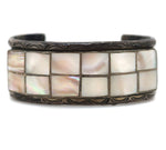 Zuni - Mother of Pearl Channel Inlay and Silver Bracelet with Stamped Design c. 1940s, size 7.25