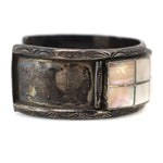 Zuni - Mother of Pearl Channel Inlay and Silver Bracelet with Stamped Design c. 1940s, size 7.25