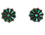 Zuni - Turquoise Petit Point Cluster and Silver Post Earrings c. 1940s, 0.875" diameter