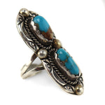 Nancy Edsitty – Navajo – Turquoise and Silver Squash Blossom Necklace with Unsigned Turquoise and Silver Bracelet and Ring Set c. 1960-70s