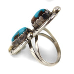 Nancy Edsitty – Navajo – Turquoise and Silver Squash Blossom Necklace with Unsigned Turquoise and Silver Bracelet and Ring Set c. 1960-70s
