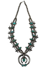 Navajo - Turquoise and Silver Squash Blossom Necklace 1940s, 26" length
