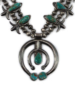 Navajo - Turquoise and Silver Squash Blossom Necklace 1940s, 26" length