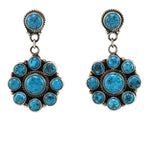 Tyler Brown - Navajo - Kingman Turquoise Cluster and Sterling Silver Post Earrings c. 2000s, 2" x 1.125"