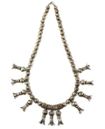 Attributed to John Yazzie - Navajo - Silver Beaded Squash Blossom Necklace  c. 1950-60s, 25" length