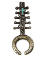 Zuni - Turquoise and Silver Sandcast Naja Pendant with Cross and Snake Design c. 1890s, 5.125" x 2.125"