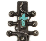 Zuni - Turquoise and Silver Sandcast Naja Pendant with Cross and Snake Design c. 1890s, 5.125" x 2.125"