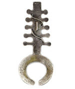 Zuni - Turquoise and Silver Sandcast Naja Pendant with Cross and Snake Design c. 1890s, 5.125" x 2.125"