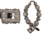 Navajo - Silver and Leather Concho Belt with Stamped Design c. 1950s, 23" - 24" size waist