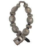 Navajo - Silver and Leather Concho Belt with Stamped Design c. 1950s, 23" - 24" size waist