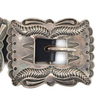 Navajo - Silver and Leather Concho Belt with Stamped Design c. 1950s, 23" - 24" size waist