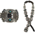 Attributed to Charlie Bitsui (1916-deceased) - Navajo - Turquoise, Silver, and Leather Concho Belt with Stamped Design c. 1940s, 29" - 31" size waist