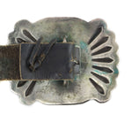 Attributed to Charlie Bitsui (1916-deceased) - Navajo - Turquoise, Silver, and Leather Concho Belt with Stamped Design c. 1940s, 29" - 31" size waist