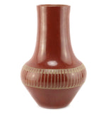 Maria Martinez (1887-1980) & Santana Martinez (1909-2002) - San Ildefonso Redware Vase with Feather Design c. 1940s, 13" x 9"