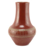 Maria Martinez (1887-1980) & Santana Martinez (1909-2002) - San Ildefonso Redware Vase with Feather Design c. 1940s, 13" x 9"