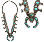 Navajo Turquoise and Silver Squash Blossom Necklace c. 1960-70s, 26" length