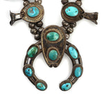 Navajo Turquoise and Silver Squash Blossom Necklace c. 1960-70s, 26" length