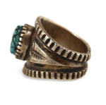 Navajo - Turquoise and Silver Ring with Stamped Design c. 1960s, size 10.75
