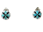 Zuni - Multi-Stone Inlay and Silver Clip-On Earrings c. 1950s, 0.5" diameter