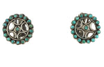 Zuni - Turquoise Petit Point and Silver Clip-On Earrings c. 1930-40s, 0.875" diameter