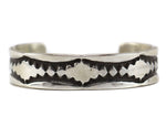 Nora Tahe Bill - Navajo - Sterling Silver Bracelet with Deep Stamped Design c. 1970s, size 7.25