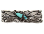 Navajo - Turquoise and Silver Pin with Stamped Design c. 1930-40s, 0.75" x 1.125"