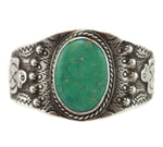 Navajo - Turquoise and Silver Bracelet with Thunderbird Pictorial and Stamped Design c. 1942, size 6.75
