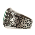 Navajo - Turquoise and Silver Bracelet with Thunderbird Pictorial and Stamped Design c. 1942, size 6.75