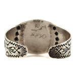 Navajo - Turquoise and Silver Bracelet with Thunderbird Pictorial and Stamped Design c. 1942, size 6.75