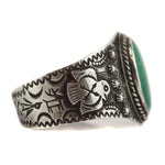 Navajo - Turquoise and Silver Bracelet with Thunderbird Pictorial and Stamped Design c. 1942, size 6.75