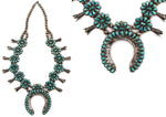 Zuni - Turquoise Petit Point and Silver Squash Blossom Necklace c. 1940-50s, 25" length