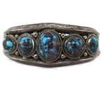 Navajo - Persian Turquoise and Silver Row Bracelet c. 1930s, size 6.5