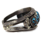 Navajo - Persian Turquoise and Silver Row Bracelet c. 1930s, size 6.5