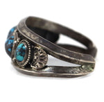 Navajo - Persian Turquoise and Silver Row Bracelet c. 1930s, size 6.5